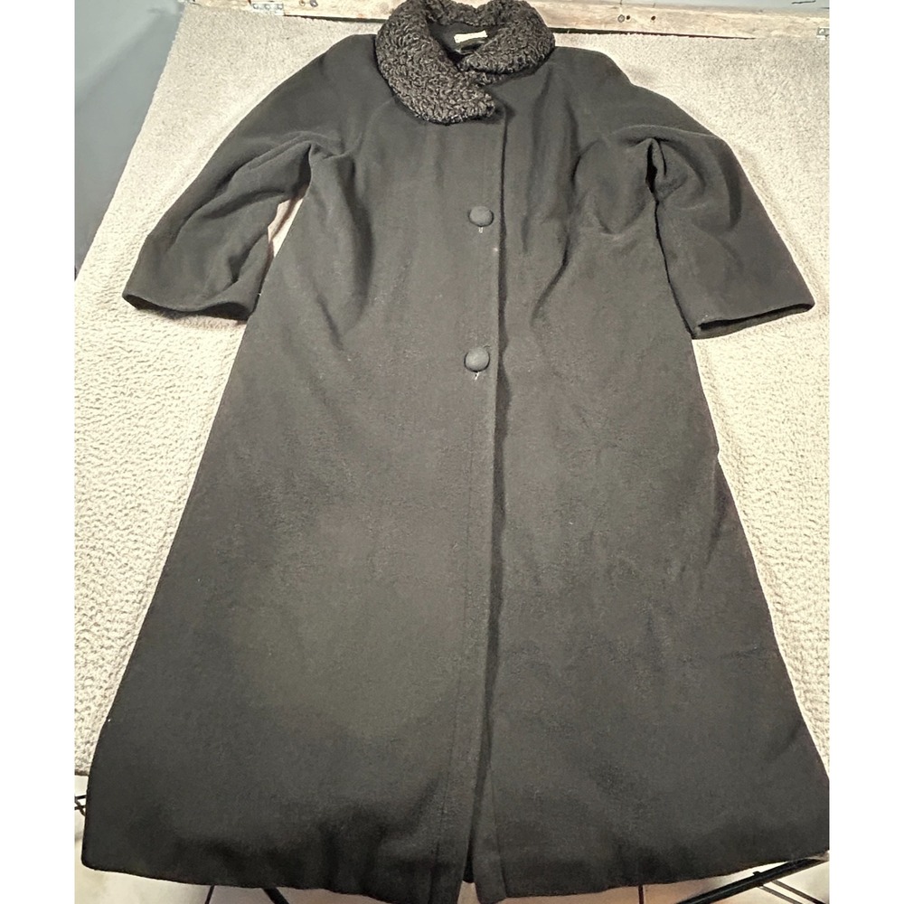 VTG Regency Cashmere Swing Coat Women 10 Black Curly Fur Two Button Bloomingdale